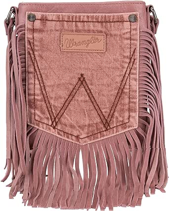 Wrangler Signature Pocket Fringe Purse Genuine Leather Crossbody Bag for Women