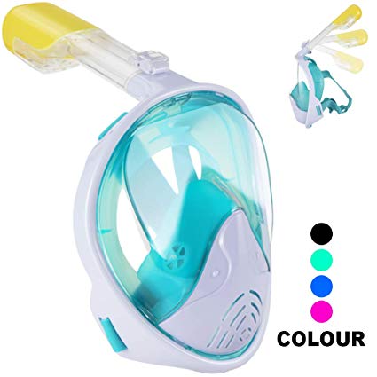 Full Face Snorkel Mask-180 Panoramic View Anti-Fog Anti-Leak Foldable Snorkeling Mask,Comfort and Superior Optics in A Snorkel Mask with Detachable Camera Mount for Adult Kids Snorkel Set