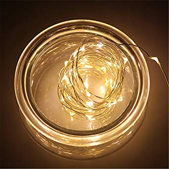 BUYERTIME 5M/16.4ft 50 LEDs String Lights Silver Wire Lights, Waterproof Starry String Lights With AA Battery Powered Ultra Thin String Lights Wire For Decoration (Warm White)