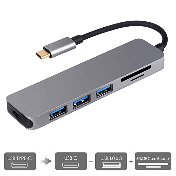 USB C Hub, USB Type C Adapter (Thunderbolt 3) with PD 3USB3.0 SD TF Card Reader for MacBook Pro,Samsung Galaxy 8