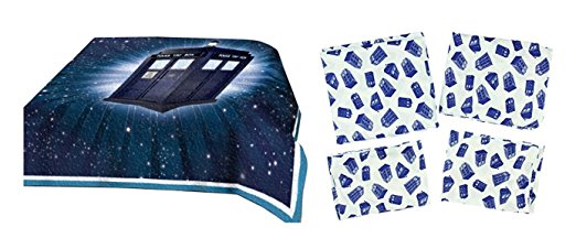 Doctor Who Tardis Quilt & Sheets Bedding Bundle Set for Queen Bed - Queen Sheets   F/ Queen Quilt