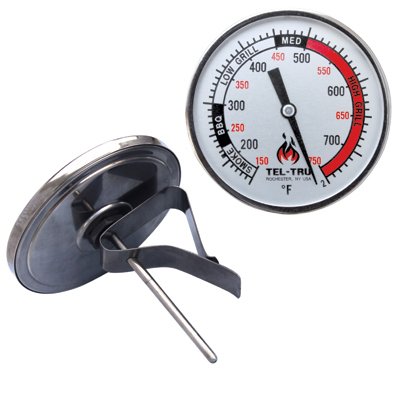 Tel-Tru BQ325R Big Green Egg, Primo, Komodo, Grill Dome, or Other Kamado-Style Replacement Thermometer, 3" dial with red and Black Zones, 3” stem, 150/750 Degrees F