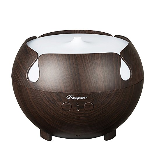 Essential Oil Diffuser, Paxamo 600ml Aroma Essential Oil Diffuser Cool Mist Humidifier with 7-Color LED Lights and Waterless Auto Shut-off Function for Home, Yoga, Office, Baby Room - Dark Wood Grain