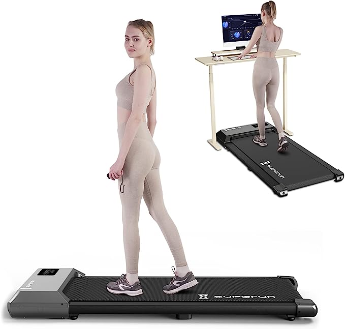 SupeRun 2 in 1 Under Desk Treadmill, Low Noise Compact Walking Pad with Remote Control, 2.5 HP Portable Treadmill Desk Workstation with 300lbs Capacity, LED Display