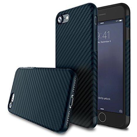 iPhone 7 Case, BASSTOP Carbon Fiber Hybrid Rubberized Super-Slim Anti-Slip Grip Full Body Protector Cover Premium Flexible Soft TPU Case or Apple iPhone 7 / 7 Plus (Navy blue 4.7)