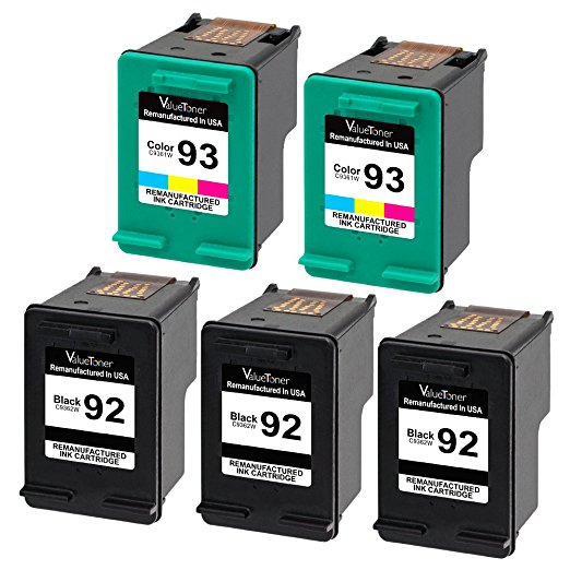 Valuetoner Remanufactured Ink Cartridge Replacement For 92 & 93 C9362WN C9361WN (3 Black, 2 Tri-Color) 5 Pack