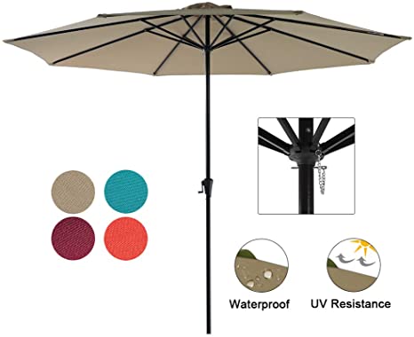 COBANA 11' Large Patio Umbrella, Outdoor Table Market Umbrella with 8 Steel Ribs and Crank, Beige