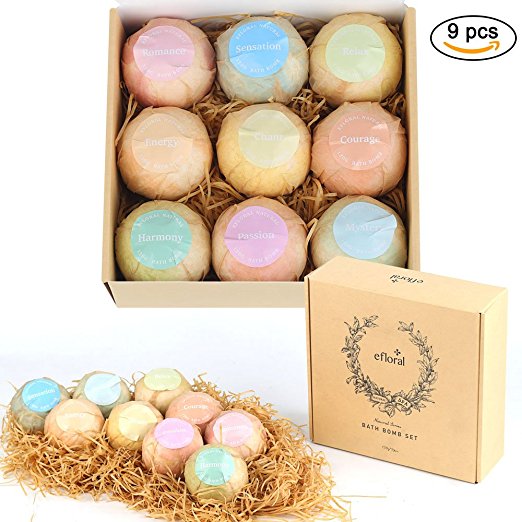 Efloral Bath Bombs Set Kit Natural Series Of 9 Mixed Color Large Relax Spa Bomb Fizzies Mild Super Nice Scents Individually Wrapped Ultra Premium Handmade 4.2oz (multi-B)