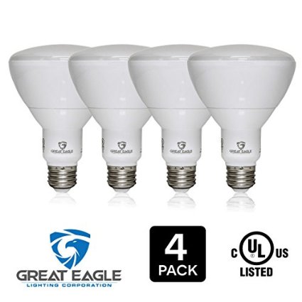 Great Eagle 4-pack LED BR30 4000K Dimmable Bulb 15 Watt 100W UL Listed Cool White Light for Recessed and Track Lighting Fixtures - USA Seller