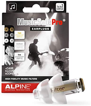 Alpine MusicSafe Pro Music Ear Plugs – Musicians Ear Plugs for Noise Reduction – Concert Earplugs - 3 Noise Reducing Ear Plug Filter Sets - Hypoallergenic Reusable Earplugs, Transparent