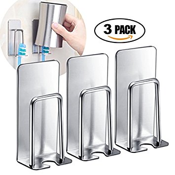 Toothbrush Cup Toothpaste Holder Hanger Set Wall Mounted Bathroom Storage Organizer Stainless Steel Electric toothbrush Shelf Kitchen Mug Hanging Stand 3 Pack