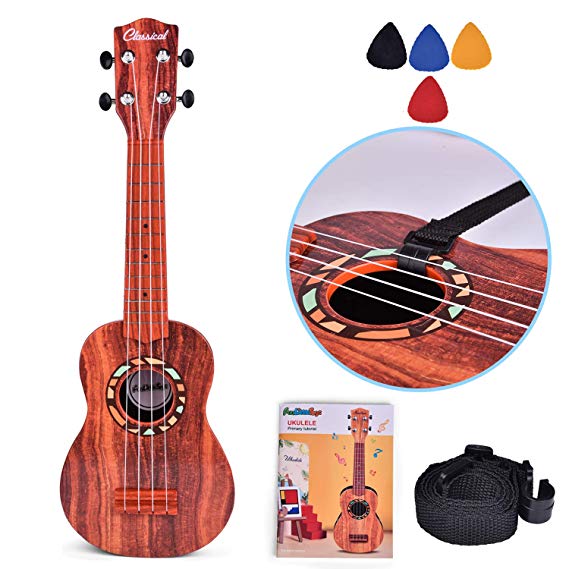 FUN LITTLE TOYS 21 Inch Ukulele for Kids, Musical Instruments for Kids with Strap, Picks and Tutorial, Learning Educational Toys Gifts for Boys & Girls (Dark Brown)