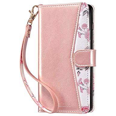 ULAK Galaxy S10 Plus Wallet Case, Galaxy S10 Plus Case, Floral PU Leather Protective Case with Card Slot and Stand Shockproof TPU Cover for Samsung Galaxy S10  Plus 6.4 inch (Rose Gold)