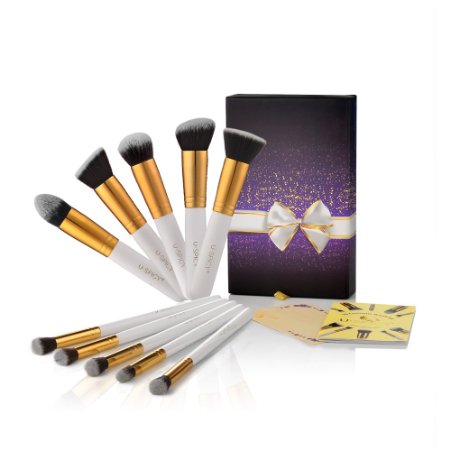 Makeup Brushes, USpicy 10-Piece Professional Cosmetics Make up Brush Set with Gift Box Kits (White)