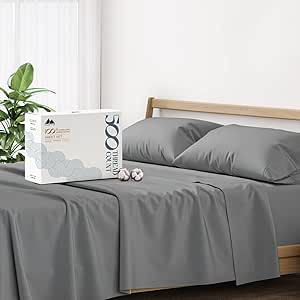 Mayfair Linen Split King Sheets Sets for Adjustable Bed - 500 Thread Count 5 Piece Sateen Split Sheet Set, 2 Twin-XL Fitted Sheets, Ultra Soft, 16" Deep Pocket Split King Bed Sheet (Dark Grey)