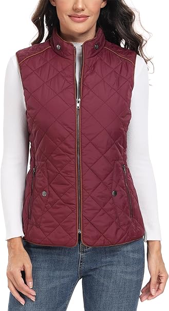 Dilgul Women Padded Vest Stand Collar Zip Up Trendy Puffer Lightweight Quilted Vest