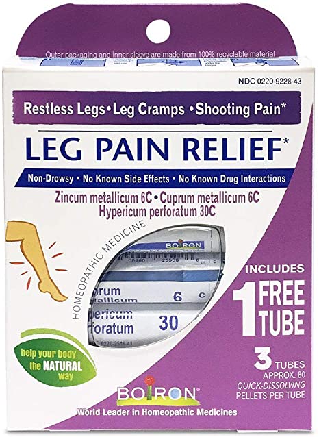 Boiron Leg Pain Relief, 3 Pack of 80-Pellet Tubes, Zincum metallicum 6C Cuprum mettalicum, 6C Hypericum perforatum 30C, Homeopathic Medicine to Relieve Restless Legs Leg Cramps and Shooting Pain