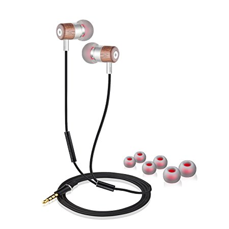Nouske NH-17 dual driver in-ear headphones with In-line Microphone and Remote,Wood