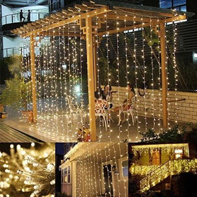 LE 3304M 304 LED Curtain Lights String Fairy Light Window Curtain Icicle Lights 8 Modes Linkable Design Warm White 3000K Window Lights for ChristmasWeddingParty Decorations