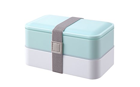 PuTwo Lunch Box, Bento Box Containers with Cutlery, Double Stackable Boxes, Leakproof, Microwave, Freezer, Dishwasher Safe, BPA-Free, Blue