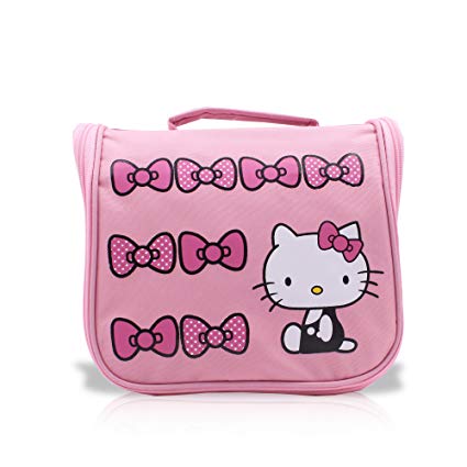 Finex Pink Hello Kitty Toiletry Shower Bag with Hanging Hook Cosmetic Make up Organizer Bag for Travel Accessories Personal Items with Mesh Pocket for girls women vacation