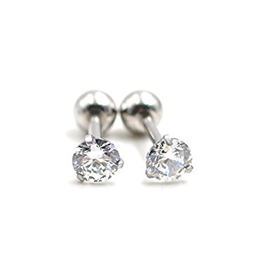 16g Cubic Zirconia 3mm Stone Ear Cartilage Studs Barbell Piercing Helix Earrings 1/4" 2 pieces Color Choose