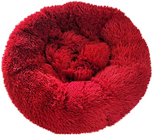 Calming Bed for Dogs | Super Soft Fluffy Luxe Plush Round Cat and Dog Beds | Donut Cuddler Round Self-Warming Cat Bed