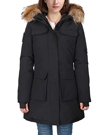 HARD LAND Women's Goose Down Parka Jacket Waterproof Winter Coat Mid Length Arctic Military with Fur Hood