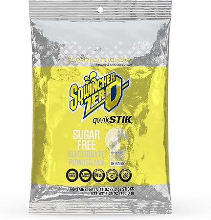 Sqwincher ZERO Qwik Stik - Sugar Free Electrolyte Powdered Beverage Mix, Lemonade 060103-LA (Pack of 50)