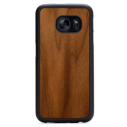 Carved Walnut Samsung Galaxy S7 Traveler Wood Case - Black Protective Bumper with Real All Wooden Cover