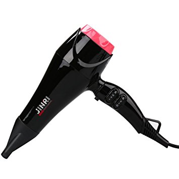 JINRI Professional Negative ionic powerful hair blow dryer 1875Watt with 2 Speed 3 Heat Settings and Cool Shut Button ， with Removable Rear Filter and Concentrator (Black)