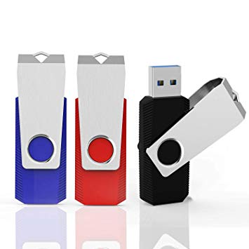 USB Flash Drive,KEXIN 3 Pack 64GB USB 3.0 Bulk Thumb Drive Memory Stick Data Storage Jump Drive Zip Drive Pen Drives 3 Color(Black Red Blue)