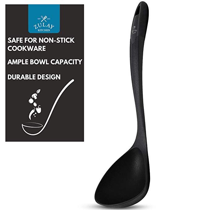 Zulay Soup Ladle Spoon - Cooking and Serving Spoon for Soup, Chili, Gravy, Salad Dressing and Pancake Batter - Large Nylon Scoop & Soup Ladel Great for Big Punch Bowl, Wok, Canning and Pouring