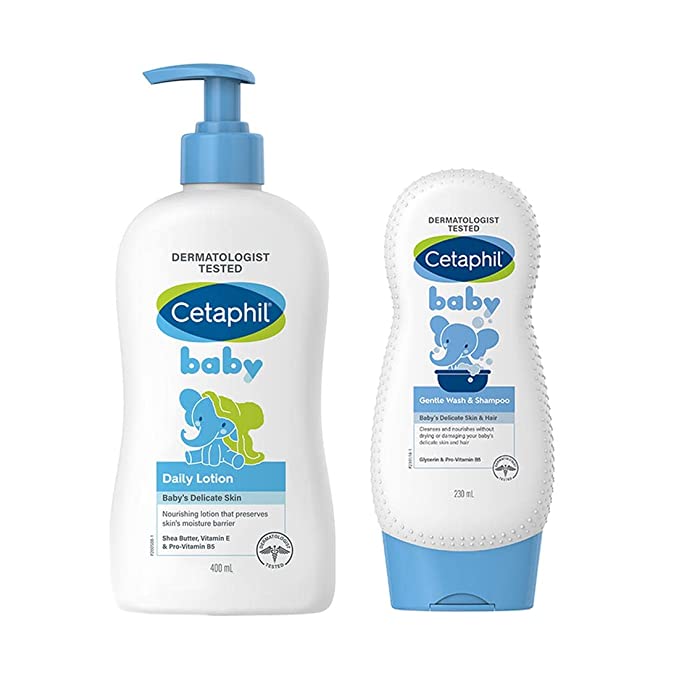 Cetaphil Baby Daily Lotion, 400ml and Cetaphil Baby Gentle Wash and Shampoo, 230ml (Pack of 2)