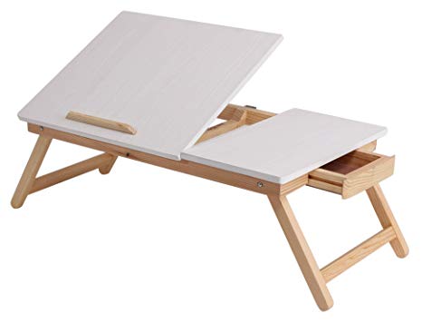 Maverick Multipurpose Portable Foldable Laptop/Bed/Study/Activity Table with Tiltable Top and Drawer (Highland Pine)