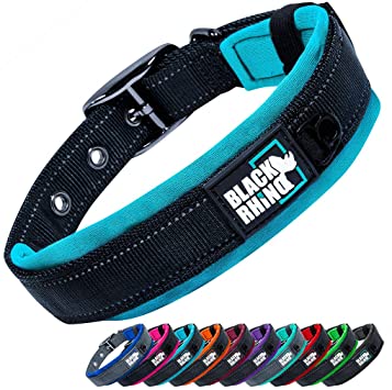 Black Rhino - The Comfort Collar Ultra Soft Neoprene Padded Dog Collar for All Breeds - Heavy Duty Adjustable Reflective Weatherproof (Small, Sport Blue/Bl)