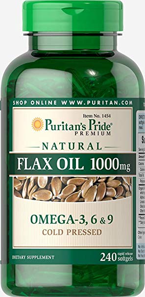 Puritan's Pride Non-GMO Natural Flax Oil 1000 mg-240 Rapid Release Softgels