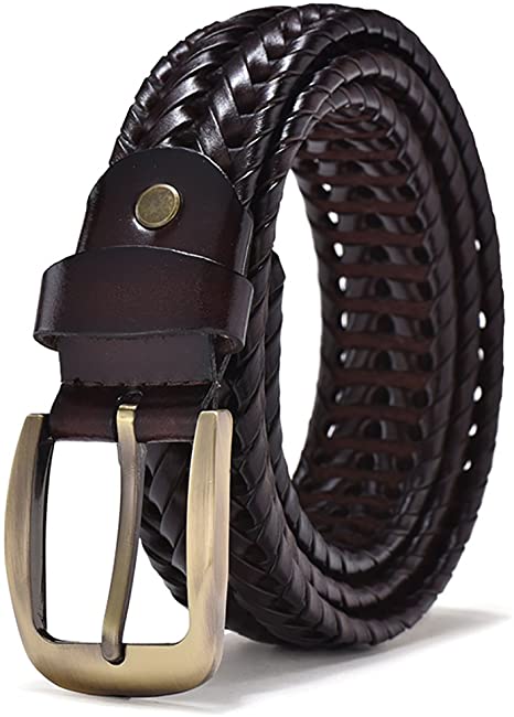 ECHAIN Men Braided Woven Genuine Leather Belt