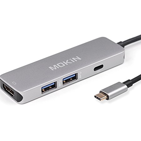 USB C HDMI 4K HUB Adapter for MacBook 12inch 2015/2016,MacBook Pro 2016/2017, 5 in 1 USB 3.1 USB-C to HDMI 4K 30Hz Output,2-Ports USB 3.0 with Power Pass Through Port Space Gray