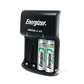 Energizer Recharge Basic Charger with 2 AA NiMH Rechargeable Batteries (Included) LED Indicator & Rechargeable AA Batteries, NiMH, 2000 mAh, Pre-Charged, 4 count (Recharge Universal)