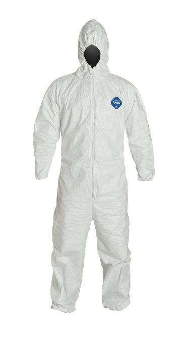 DuPont TY127S Tyvek Protective Coverall with Hood with Safety Instructions, Elastic Cuff, L/XL, White (Retail Package of 1)
