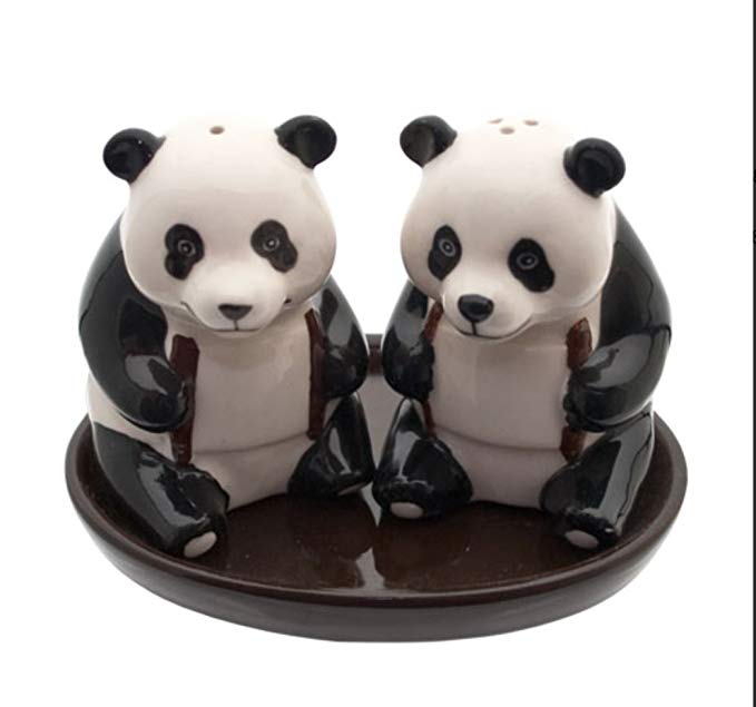 Panda Salt and Pepper Pots Set. Handpainted Ceramic Cruet Set
