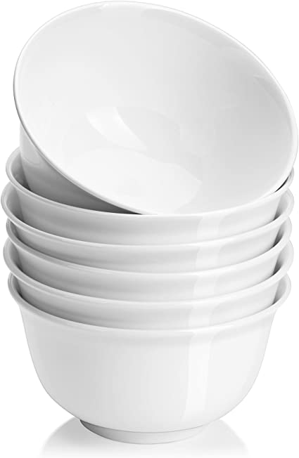 DOWAN 10 Ounces Small Bowl Set - Porcelain Dessert Bowls for Snacks, Rice, Condiments, Side Dishes, or Ice Cream, Dishwasher & Microwave Safe, White Dipping Sauce Bowl Set of 6, Bouillon Cups