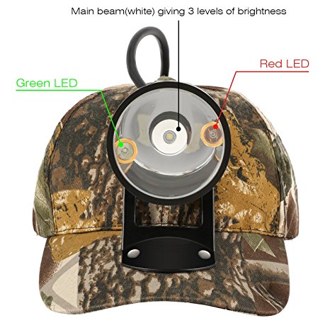 CREE 80000 LUX LED Coyote Hog Coon Hunting Light, Rechargeable Predator Hunting, 3 LED Cap Light, 5 Position Switch, multiple colors (White Red Green)   Soft Cap