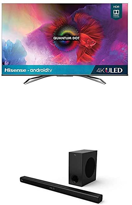 Hisense 55-Inch Class H9 Quantum Series Android 4K ULED Smart TV with Hand-Free Voice Control & 2.1 Channel Sound Bar Home Theater System with Wireless Subwoofer with Bluetooth