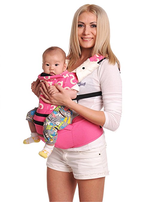 Lanova 100% Cotton Adjustable 360 Degree 4 in 1 Hip Seat Baby Carrier Infant Carrier Backpack Breathable Waist Stool Baby Sling/Pink