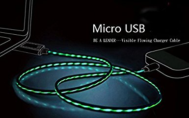SPPQ 2.8Ft Visible Flowing Current LED Green EL Light Micro USB Charger & Date Sync Cable (Black) Date Transfer for Android (Green)