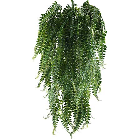 XYXCMOR Artificial Hanging Ferns 2pcs Boston Fern Hanging Greenery Plastic Fake Plants for Wall Indoor Outside Hanging Basket Planter Floral Wedding Garland 80cm