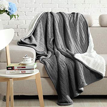 NTBAY All Seasons Collection Super Warm Cable Knit Throw Blanket (60"X 78", Grey)