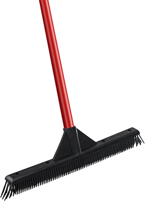 RAVMAG Rubber Broom Lightweight- Slanted Soft Bristles- Picks up Dust & Hair- Perfect for Cleaning Hardwood, Vinyl Carpet Cement Tile Windows- Scratch Free!